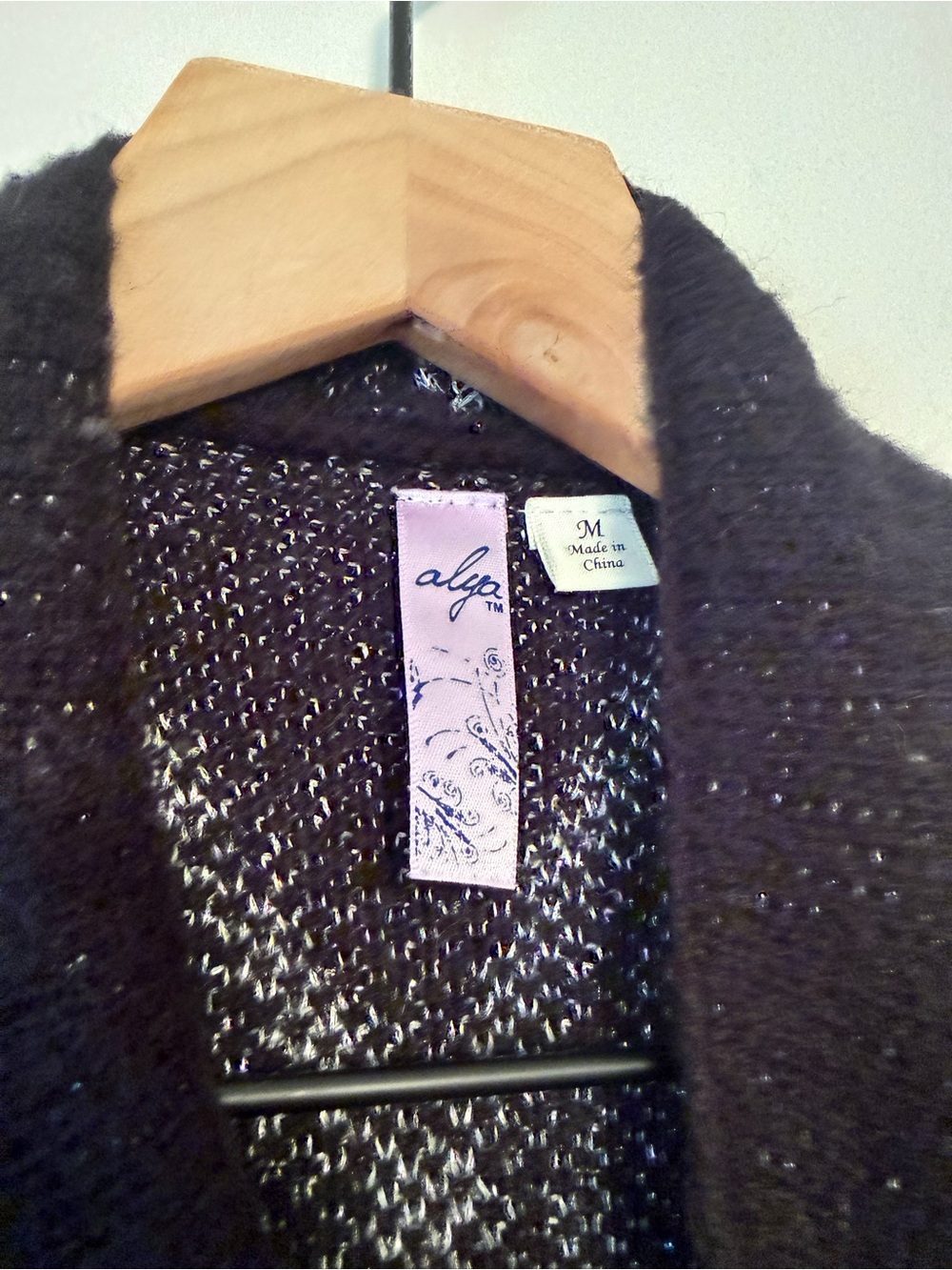 Black Beige Geometric Open Front Cardigan Sweater | Metallic Thread | Cozy Boho - Picture 2 of 5